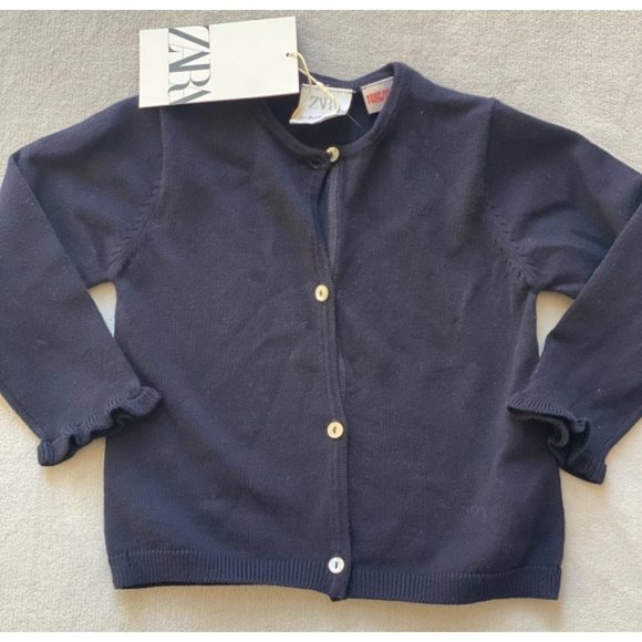 Zara girls baby navy blue knit sweater cardigan ruffle sleeve 9-12m NWT - Picture 1 of 5